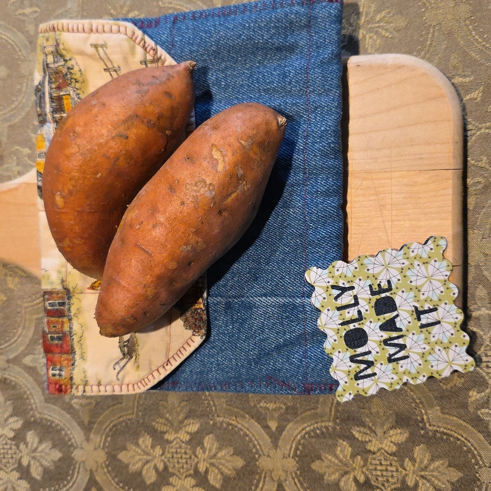 HAND CRAFTED Potato Pouch Microwave UPCYCLE Blue Denim Cotton Farmhouse 8.5 Inch